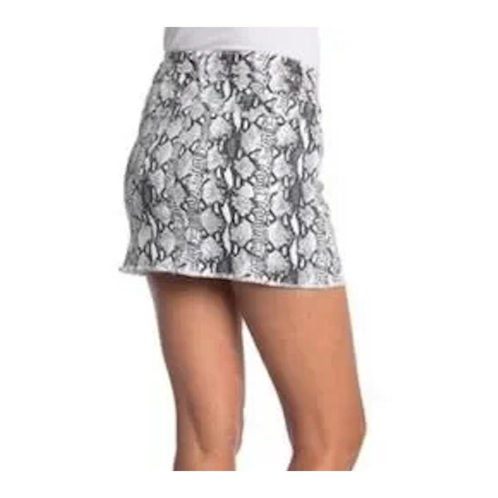FRAME Le Mini Skirt Cotton Denim Python Snake Animal Print Grey White sz 8/29 - Picture 2 of 9